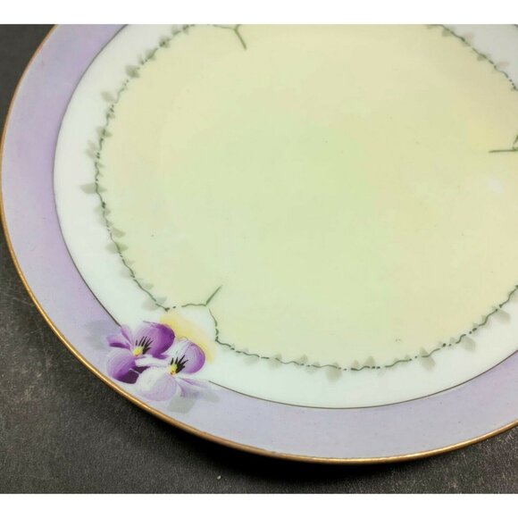 Hand Painted Purple Flower Border Porcelain Plate Gunther Studios Pansies - Picture 2 of 8